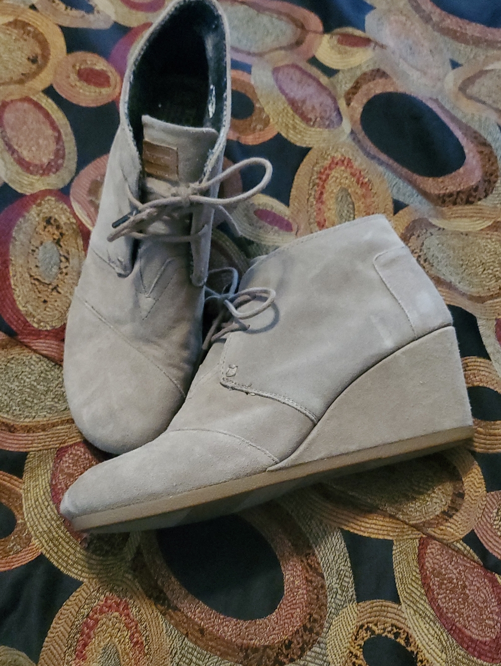Toms Tan Lace-Up Wedge Booties